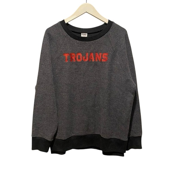 Victorias Secret‎ pink USC Trojans sweatshirt Medium collab gray red fleece - Picture 1 of 14